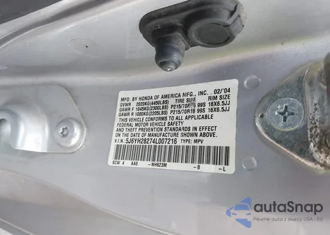 2004 Honda Element Dx z USA, uszkodzony, nr VIN 5J6YH28274L007216